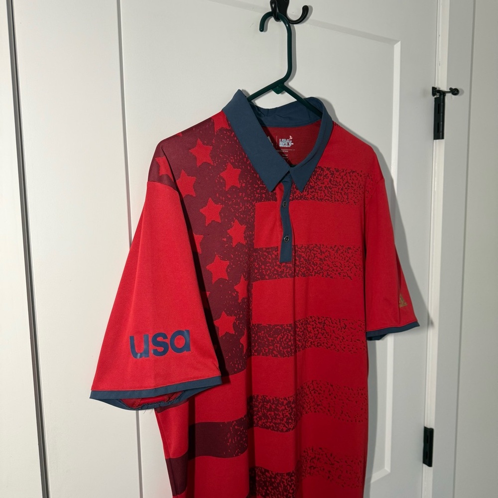Adidas USA Golf Performance Stretch Polo. American Flag, sweat wicking. Mens XL - Picture 3 of 7